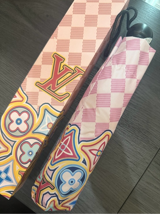 Louis Vuitton Accessories - L V Colorful Patterned Umbrella with Pink Checker and Multicolor Motif